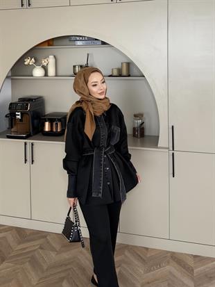 Kot Detaylı Kontrast Scuba Takım Siyah