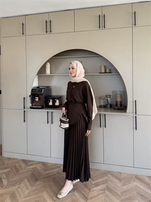 Krujeva Piliseli Elbise Acı Kahve (8033)