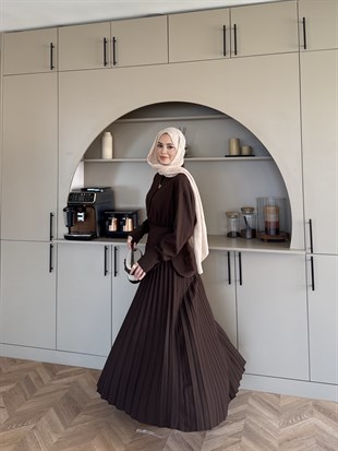 Krujeva Piliseli Elbise Acı Kahve (8033)