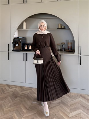 Krujeva Piliseli Elbise Acı Kahve (8033)