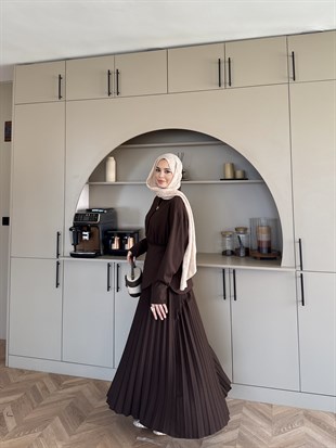 Krujeva Piliseli Elbise Acı Kahve (8033)