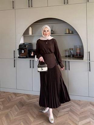 Krujeva Piliseli Elbise Acı Kahve (8033)