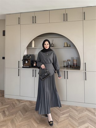 Krujeva Piliseli Elbise Antrasit (8033)