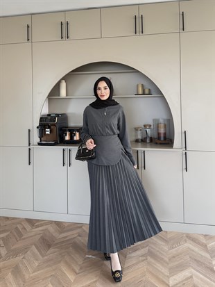 Krujeva Piliseli Elbise Antrasit (8033)