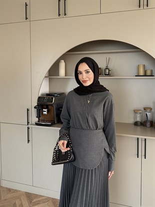 Krujeva Piliseli Elbise Antrasit (8033)