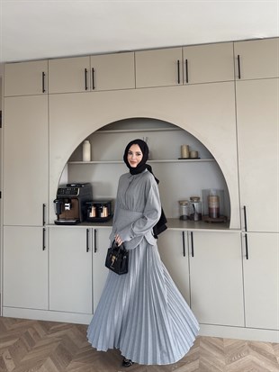 Krujeva Piliseli Elbise Gri (8033) 