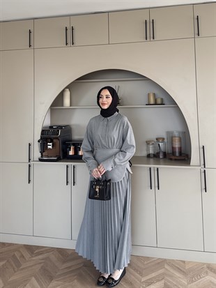 Krujeva Piliseli Elbise Gri (8033) 