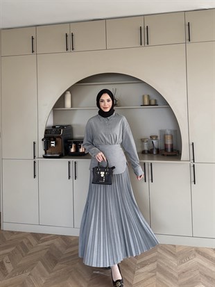 Krujeva Piliseli Elbise Gri (8033) 