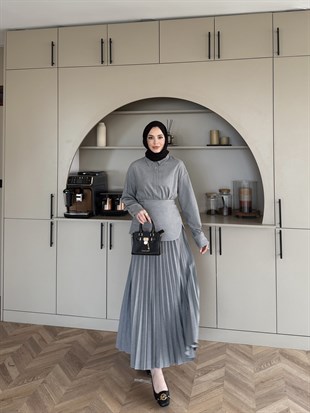 Krujeva Piliseli Elbise Gri (8033) 