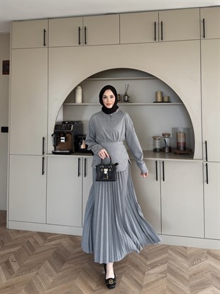 Krujeva Piliseli Elbise Gri (8033) 