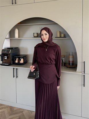 Krujeva Piliseli Elbise Mürdüm (8033)