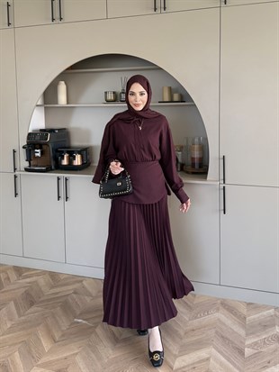 Krujeva Piliseli Elbise Mürdüm (8033)