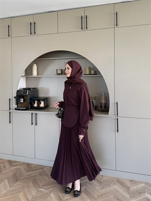 Krujeva Piliseli Elbise Mürdüm (8033)