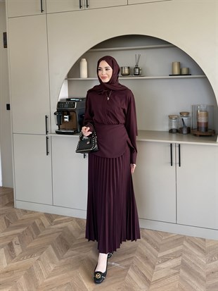 Krujeva Piliseli Elbise Mürdüm (8033)