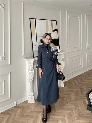 Kumsal Keten Elbise Lacivert