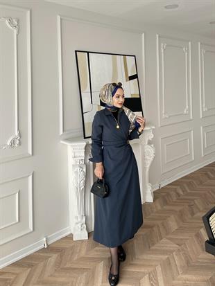 Kumsal Keten Elbise Lacivert