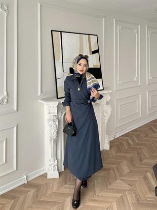 Kumsal Keten Elbise Lacivert