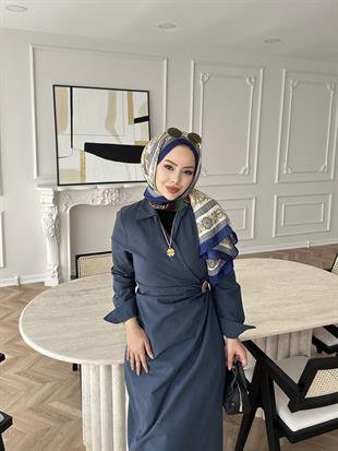 Kumsal Keten Elbise Lacivert