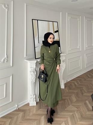 Kumsal Keten Elbise Yeşil