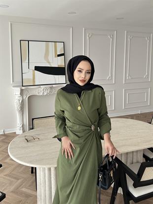 Kumsal Keten Elbise Yeşil