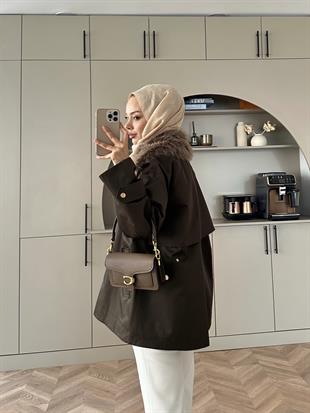 Kürk Detaylı Parka Haki