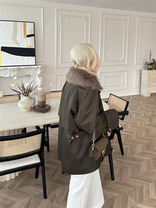 Kürk Detaylı Parka Haki