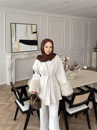 Kürk Kollu Kaşe Kaban Bej