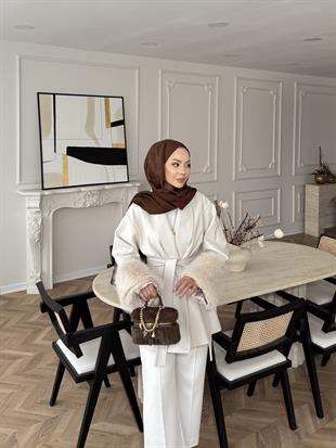 Kürk Kollu Kaşe Kaban Bej