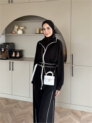 Kuvars Çizgi Detaylı Oysh Eşofman Takım Siyah (6400)