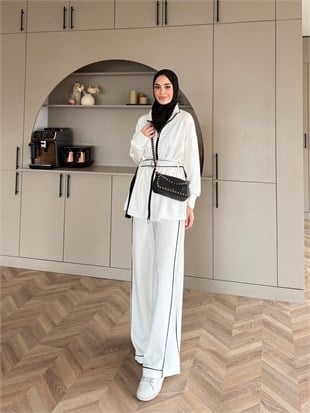 Kuvars Çizgi Detaylı Oysh Eşofman Takım Beyaz (6400)