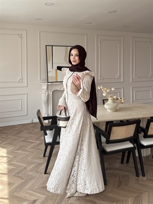 Lace Dantel Elbise Bej (5772)
