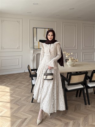 Lace Dantel Elbise Bej (5772)