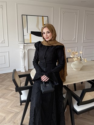 Lace Dantel Elbise Siyah (5772) 