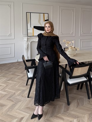 Lace Dantel Elbise Siyah (5772) 