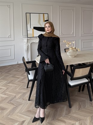 Lace Dantel Elbise Siyah (5772) 