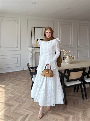Lace Dantel Elbise Beyaz  (5772)
