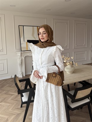 Lace Dantel Elbise Beyaz  (5772)