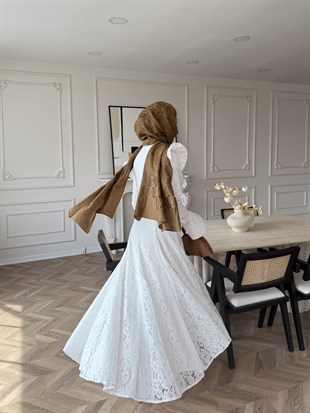 Lace Dantel Elbise Beyaz  (5772)