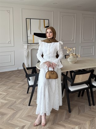 Lace Dantel Elbise Beyaz  (5772)