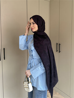 Lacivert VA Dama Desen Naia Şal 