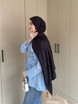 Lacivert VA Dama Desen Naia Şal 