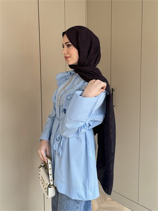 Lacivert VA Dama Desen Naia Şal 