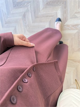 Ladin Çelik Örme Düğmeli Etekli Takım Bordo (4565)