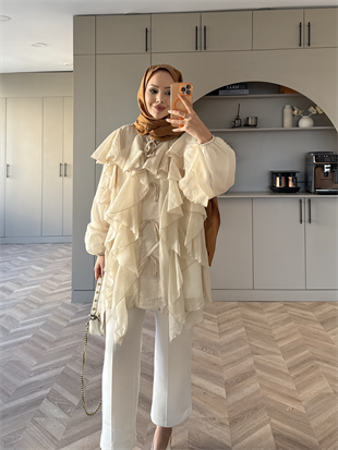 Laleh Fırfırlı Keten Gömlek Taş (8249)