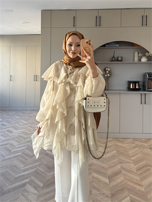 Laleh Fırfırlı Keten Gömlek Taş (8249)