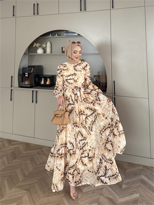 Larisa Drapeli Şifon Elbise Bej (5720)