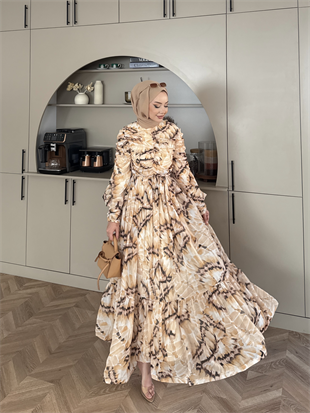 Larisa Drapeli Şifon Elbise Bej (5720)