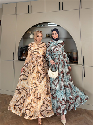 Larisa Drapeli Şifon Elbise Bej (5720)