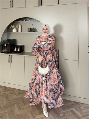 Larisa Drapeli Şifon Elbise Pembe (5720)