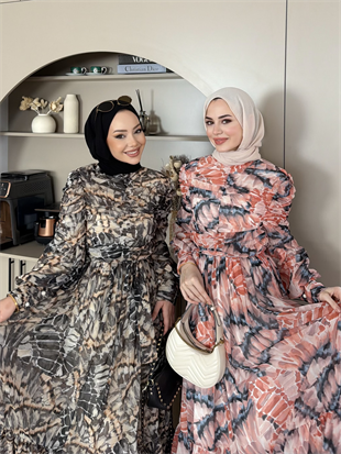 Larisa Drapeli Şifon Elbise Pembe (5720)